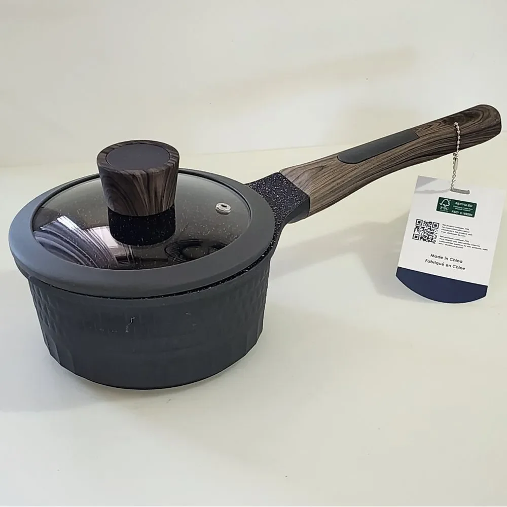 D&W Premium Cookware 6.3in Saucepan Casserole with Lid Aluminum 1.4QT Charcoal